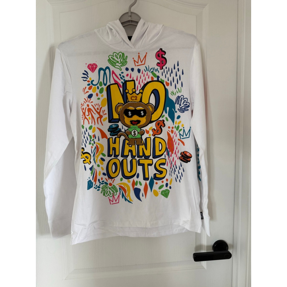 Men's CREATE 2MRW Hoodie L White Multicolor "No Hand Outs" Graphic